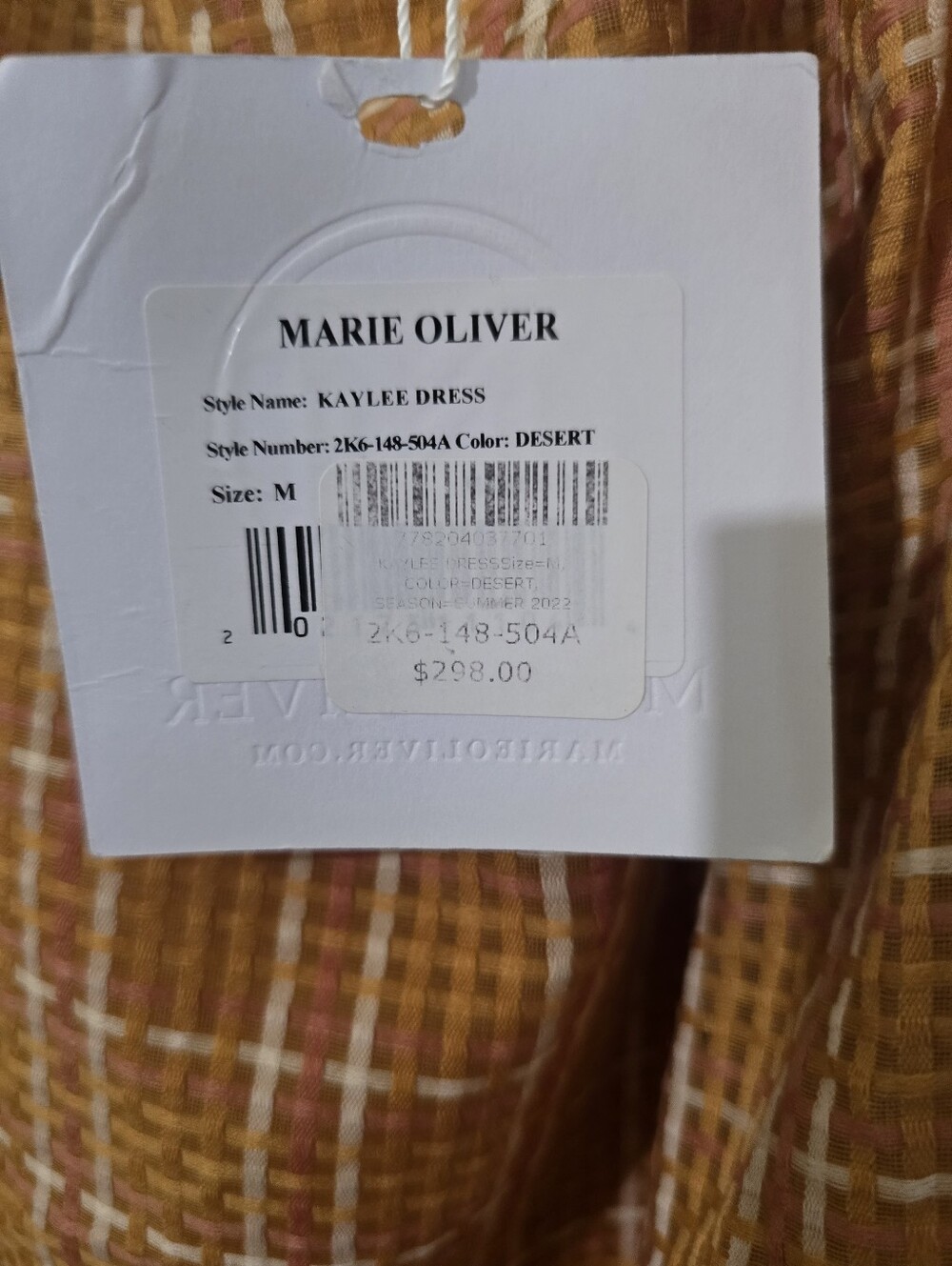 Nwt. Marie Oliver Women's Square Neck Puff Sleeve Dress in Mustard Plaid - Picture 6 of 6